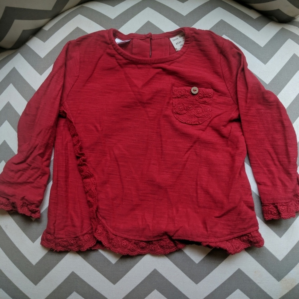 Zara Girl's Red Long sleeve shirt with lace
